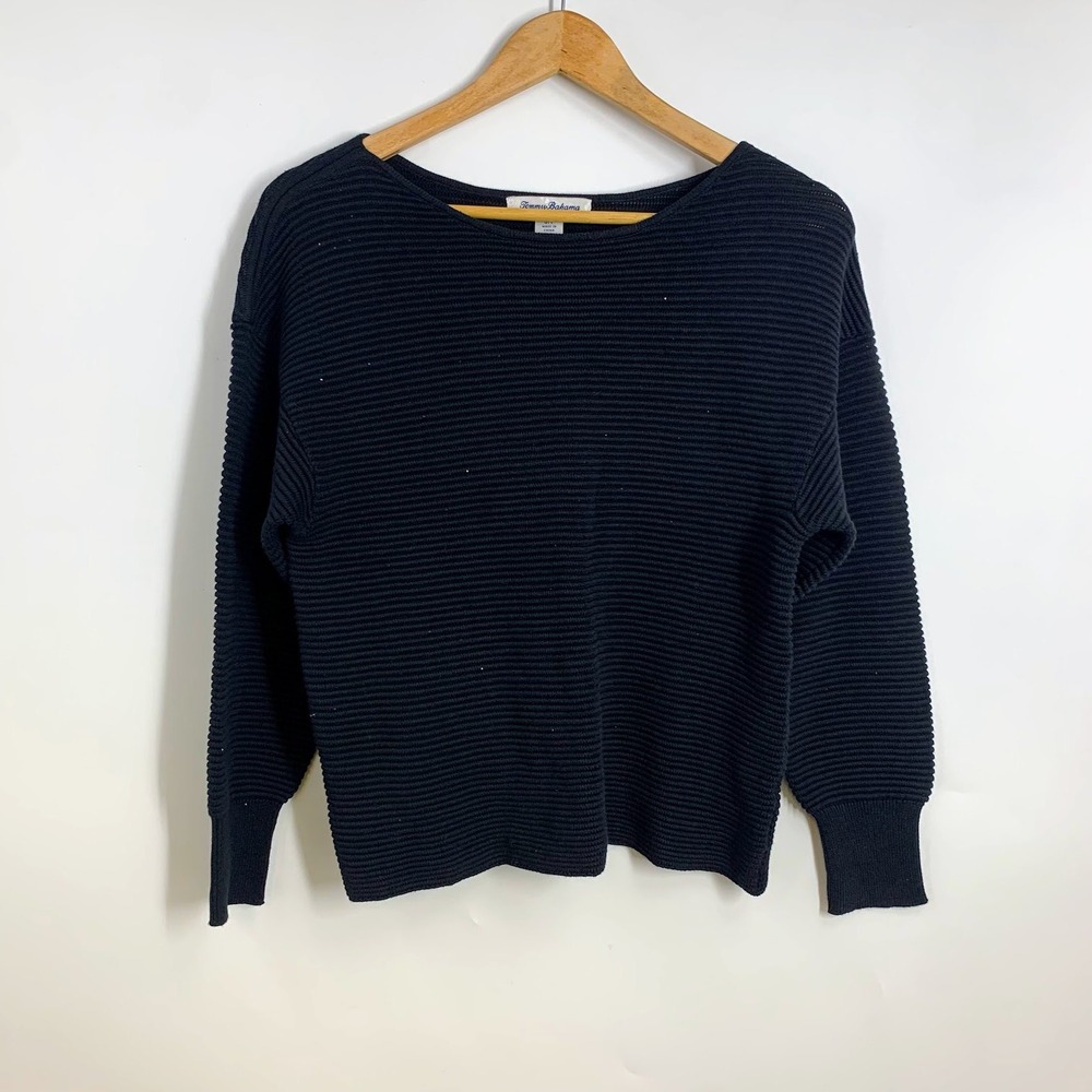 Tommy‎ Bahama Black Ribbed Boat Neck Long Sleeve Casual Sweater Womens Size S